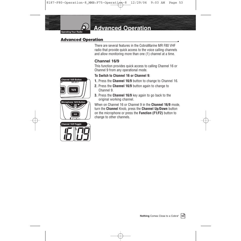 Product features, Advanced operation | Cobra Electronics Mrf 80b User Manual | Page 56 / 83