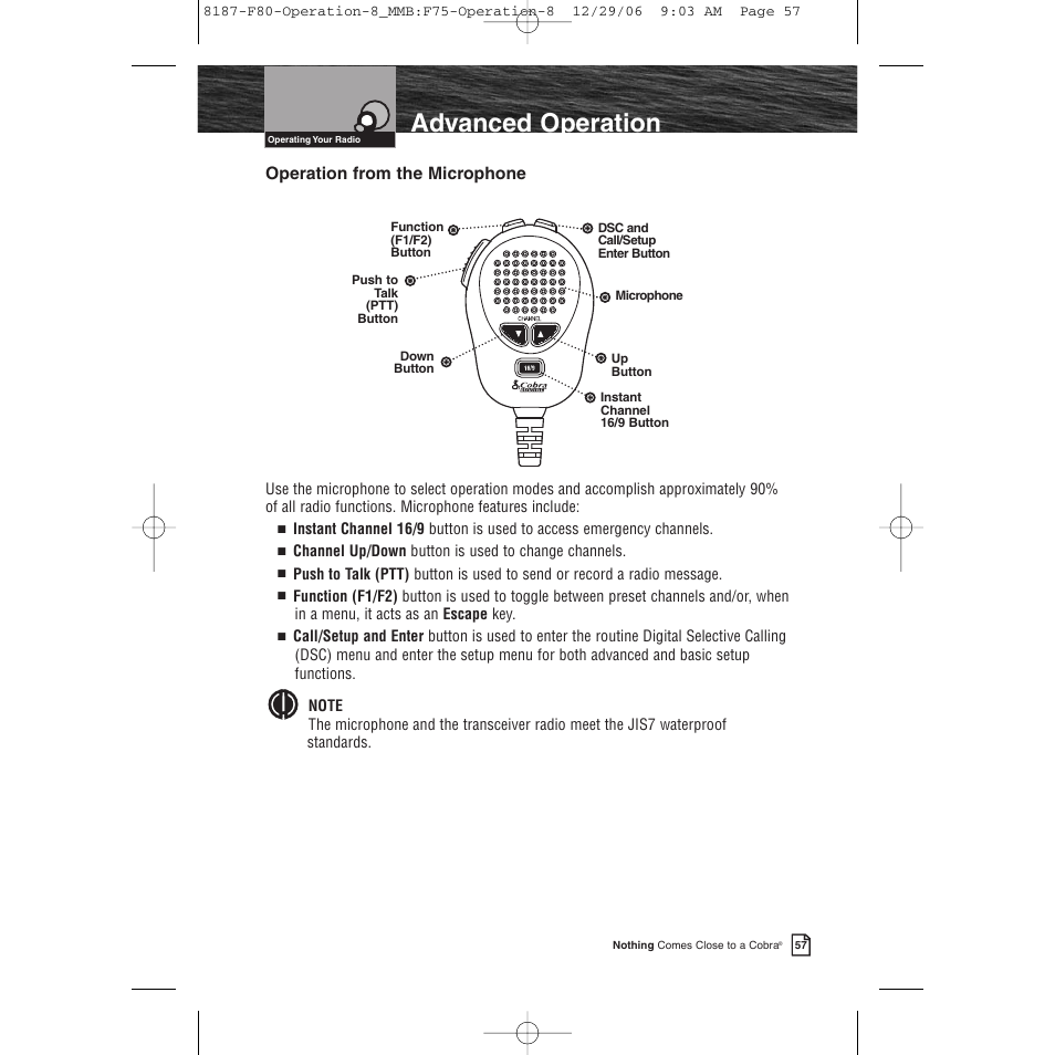 Product features, Advanced operation | Cobra Electronics Mrf 80b User Manual | Page 60 / 83