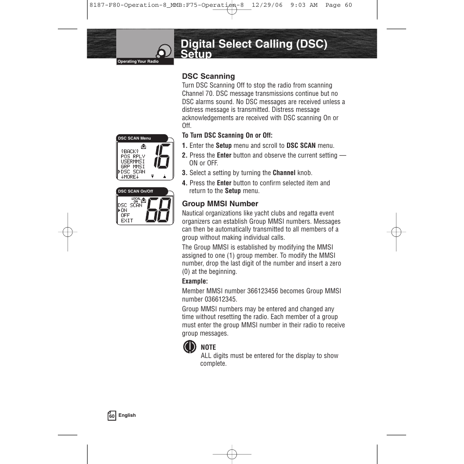 Product features, Digital select calling (dsc) setup | Cobra Electronics Mrf 80b User Manual | Page 63 / 83