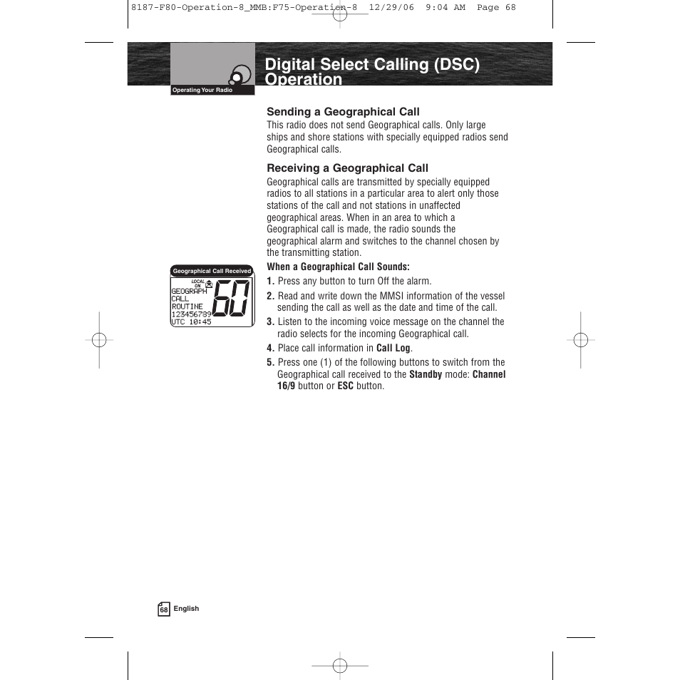 Product features, Digital select calling (dsc) operation | Cobra Electronics Mrf 80b User Manual | Page 71 / 83