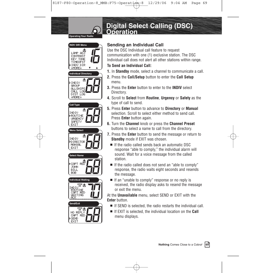 Product features, Digital select calling (dsc) operation | Cobra Electronics Mrf 80b User Manual | Page 72 / 83
