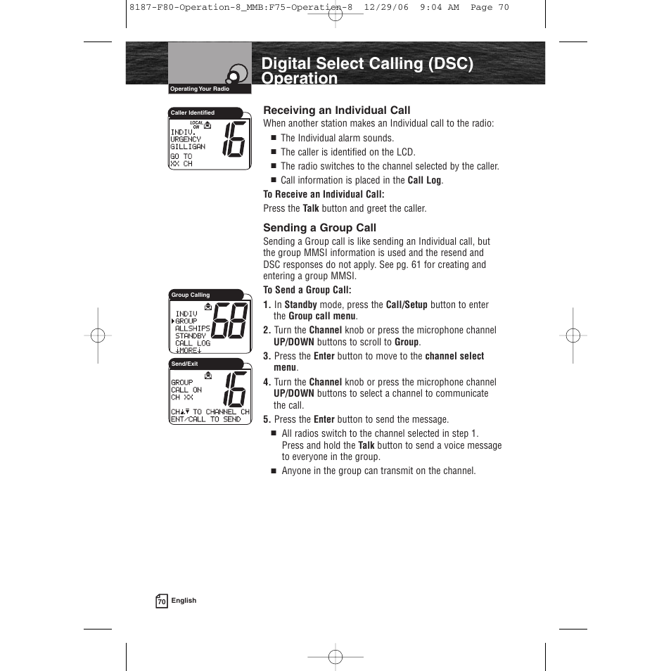 Product features, Digital select calling (dsc) operation | Cobra Electronics Mrf 80b User Manual | Page 73 / 83