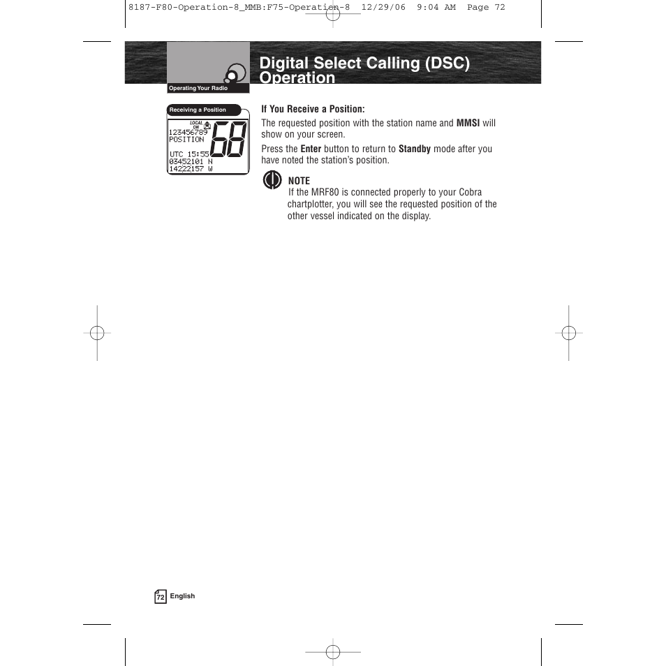 Product features, Digital select calling (dsc) operation | Cobra Electronics Mrf 80b User Manual | Page 75 / 83
