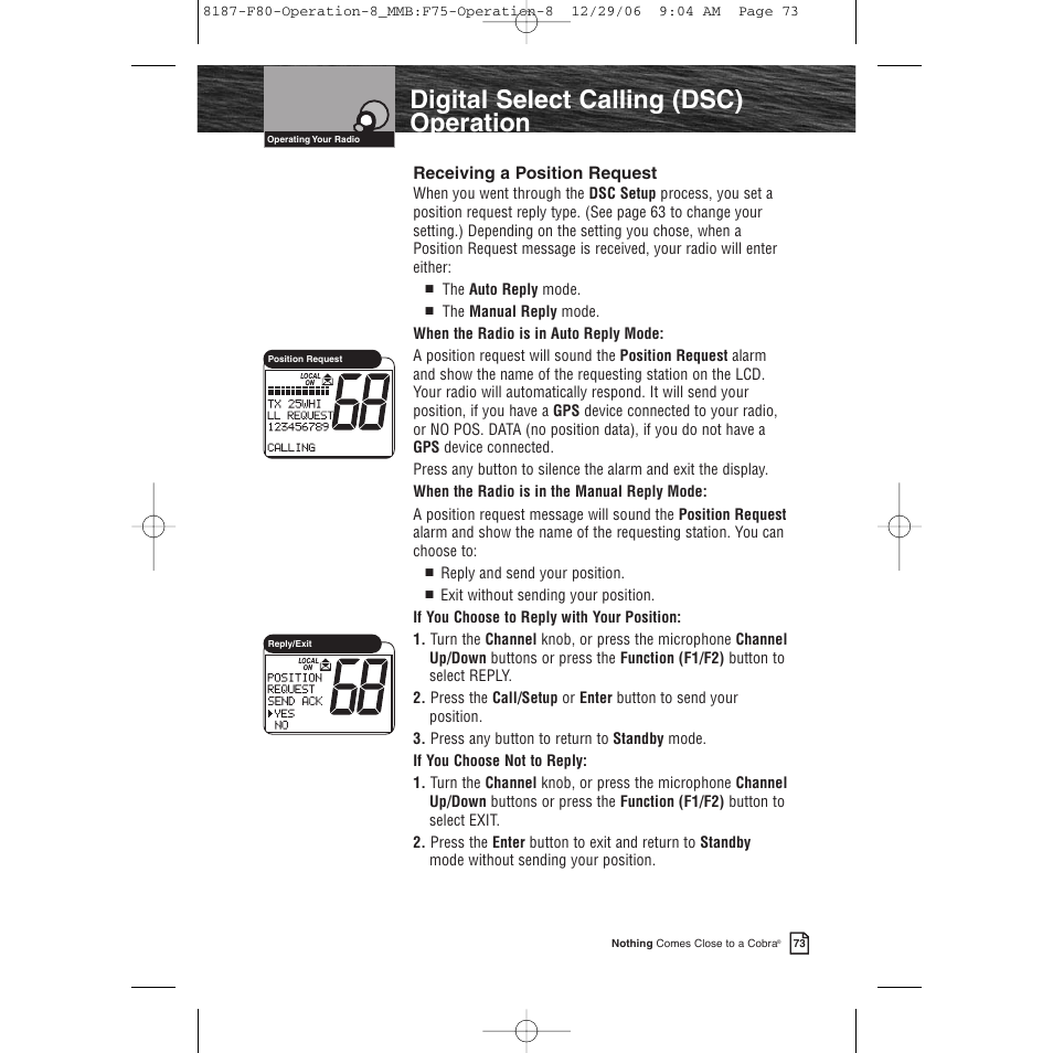 Product features, Digital select calling (dsc) operation | Cobra Electronics Mrf 80b User Manual | Page 76 / 83