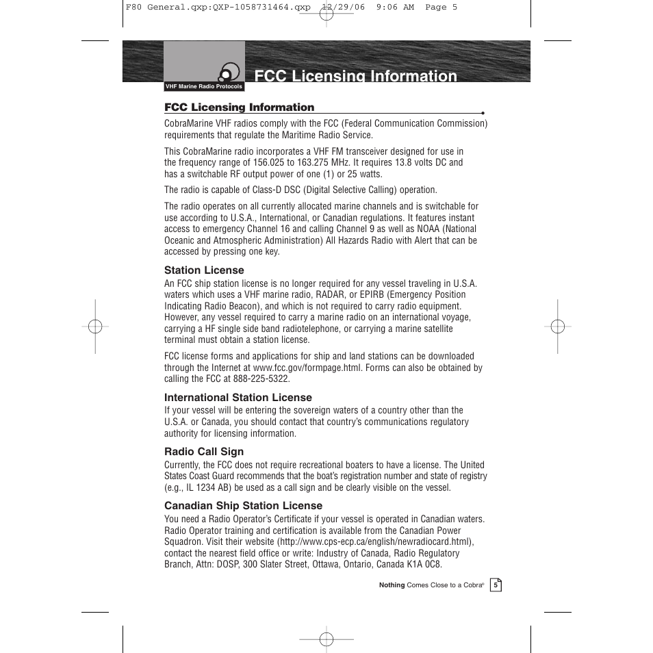 Fcc licensing information | Cobra Electronics Mrf 80b User Manual | Page 8 / 83