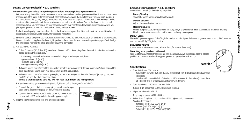 Notch | Logitech X-530 User Manual | Page 3 / 10