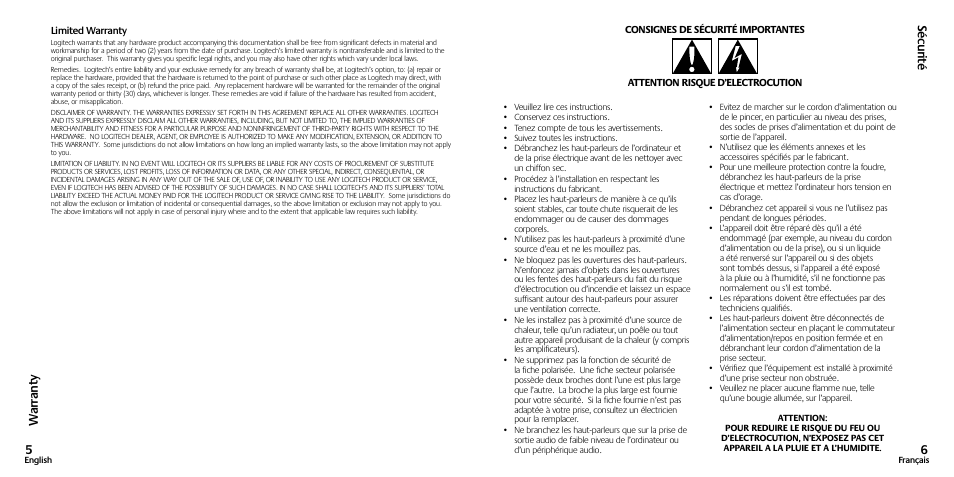 Sé cu rit й, War ra nt y | Logitech X-530 User Manual | Page 4 / 10