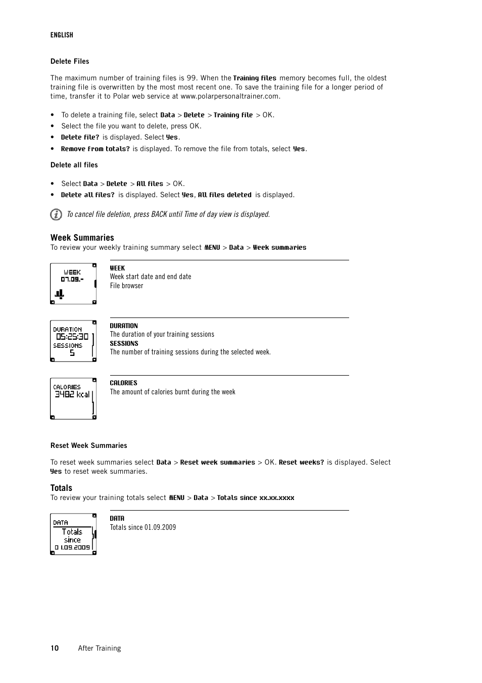 Week summaries, Totals | POLAR FT7 User Manual | Page 10 / 19