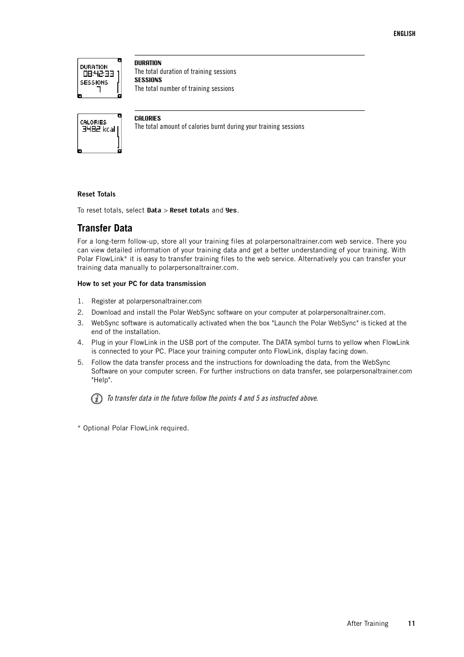 Transfer data | POLAR FT7 User Manual | Page 11 / 19