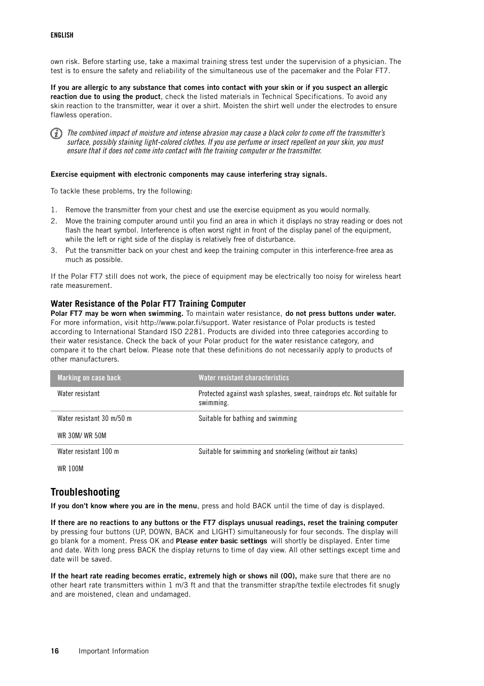Troubleshooting | POLAR FT7 User Manual | Page 16 / 19