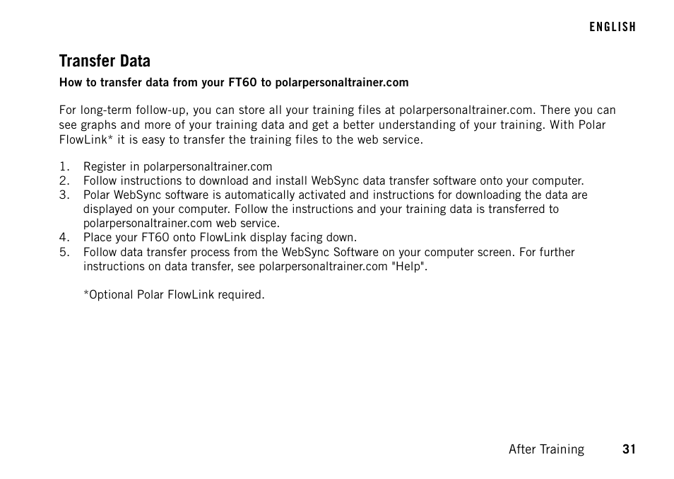 Transfer data | POLAR FT60 User Manual | Page 31 / 45