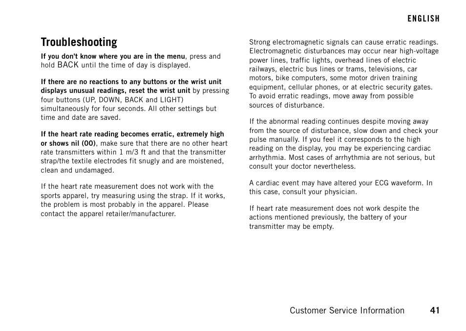 Troubleshooting | POLAR FT60 User Manual | Page 41 / 45