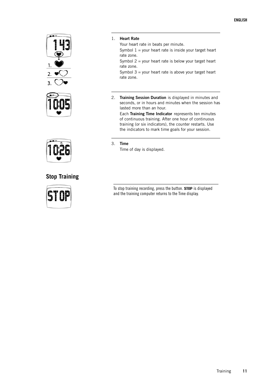 Stop training | POLAR FT1 User Manual | Page 11 / 18