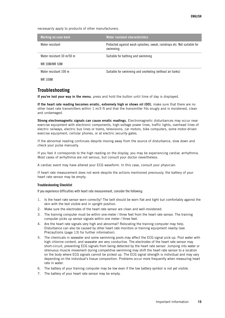 Troubleshooting | POLAR FT1 User Manual | Page 15 / 18