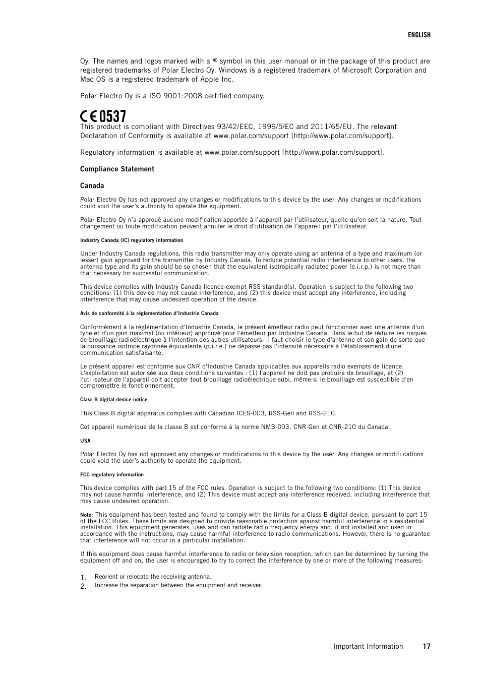 POLAR FT1 User Manual | Page 17 / 18