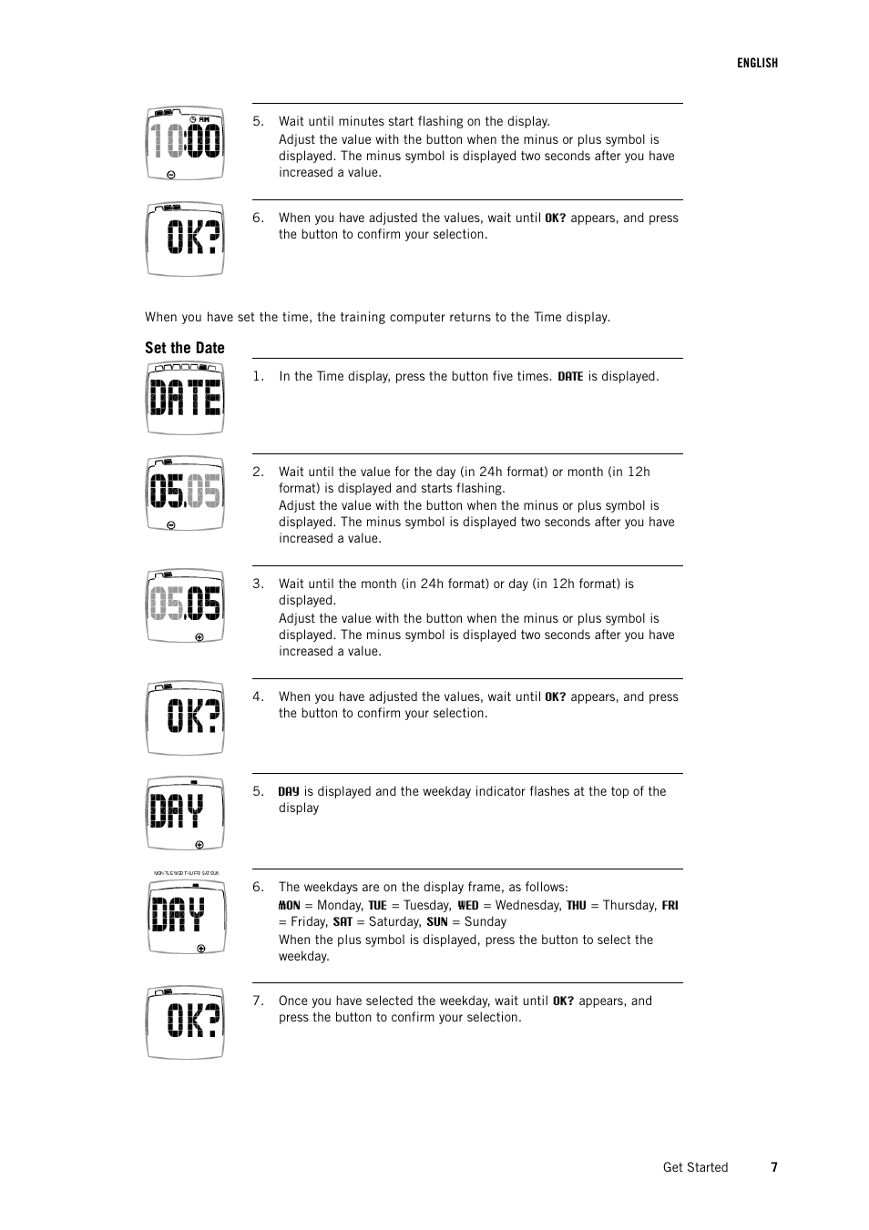 Set the date | POLAR FT1 User Manual | Page 7 / 18