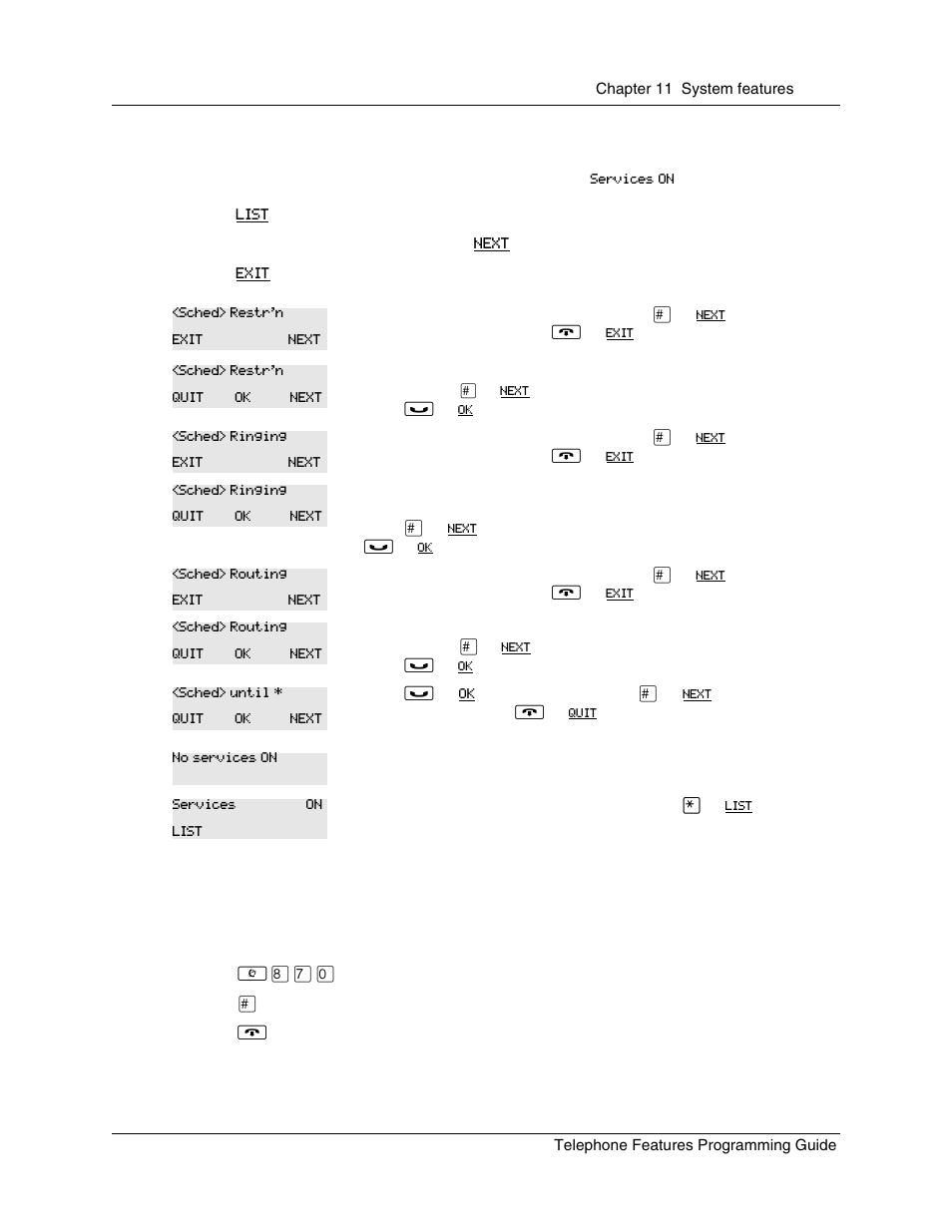 View active services on a two-line display, View active services on a one-line display | Nortel Networks T7316 User Manual | Page 121 / 188