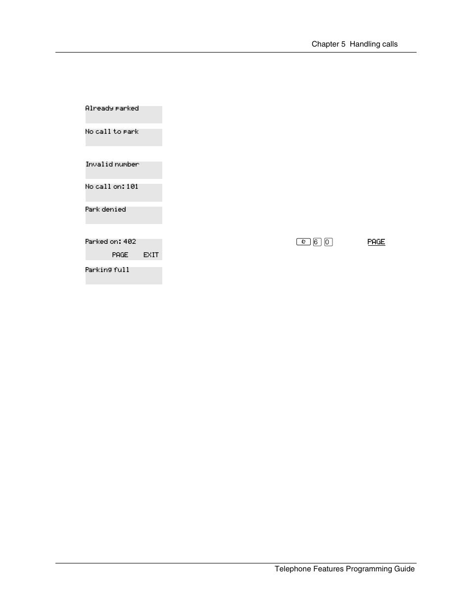 Call park prompts, Callback | Nortel Networks T7316 User Manual | Page 69 / 188