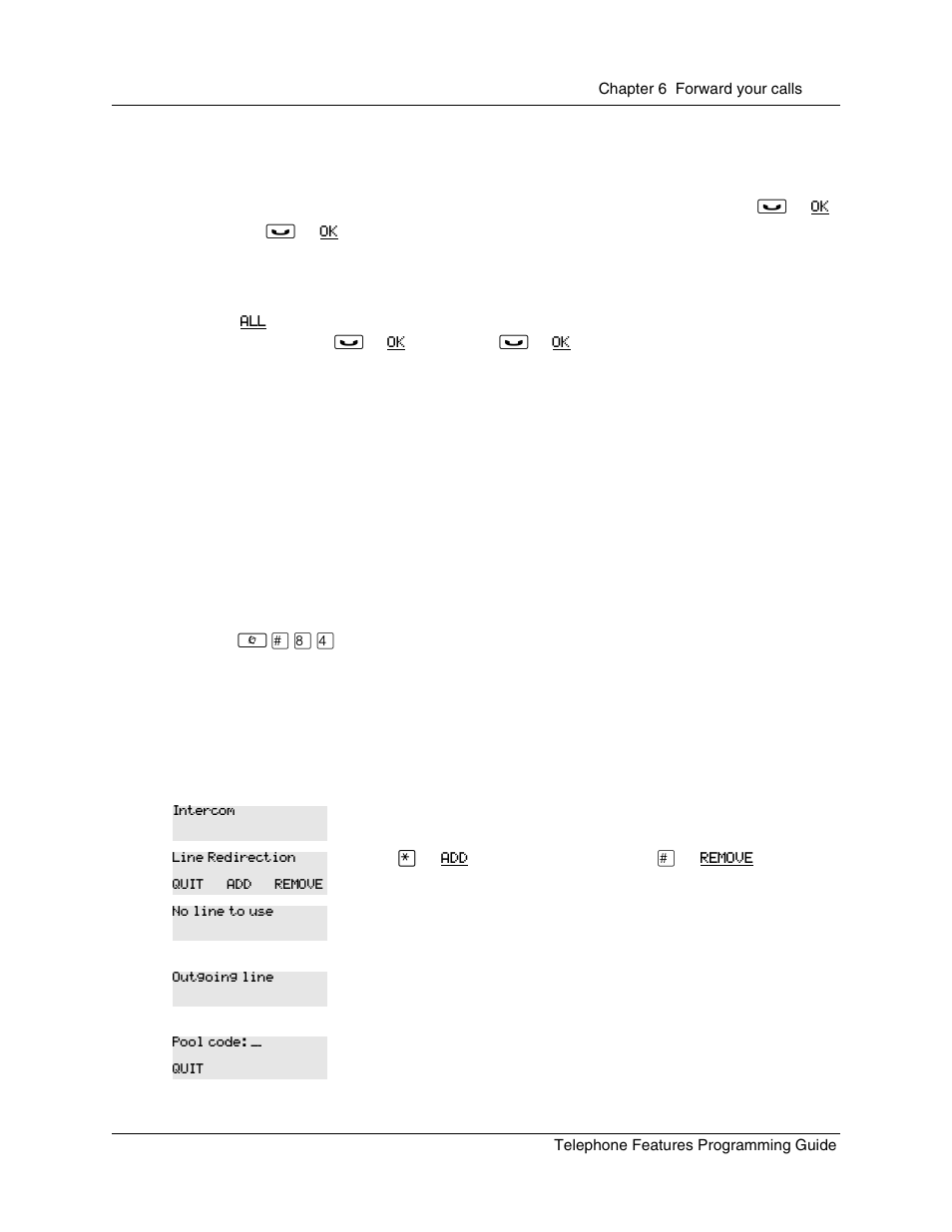 Cancel line redirection, Line redirection prompts | Nortel Networks T7316 User Manual | Page 81 / 188