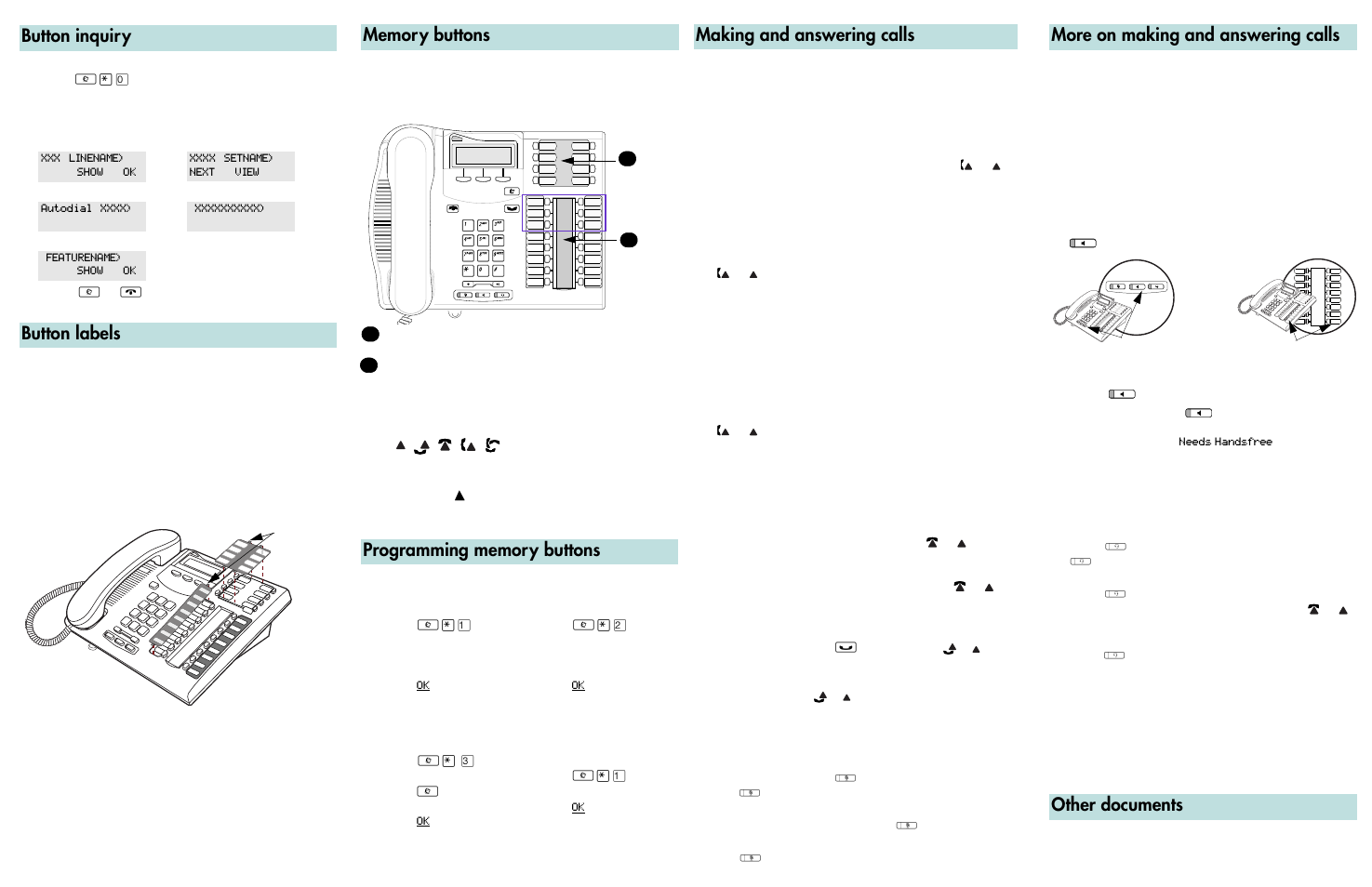 Button inquiry, Button labels, Making and answering calls | More on making and answering calls other documents | Nortel Networks T7316E User Manual | Page 2 / 2