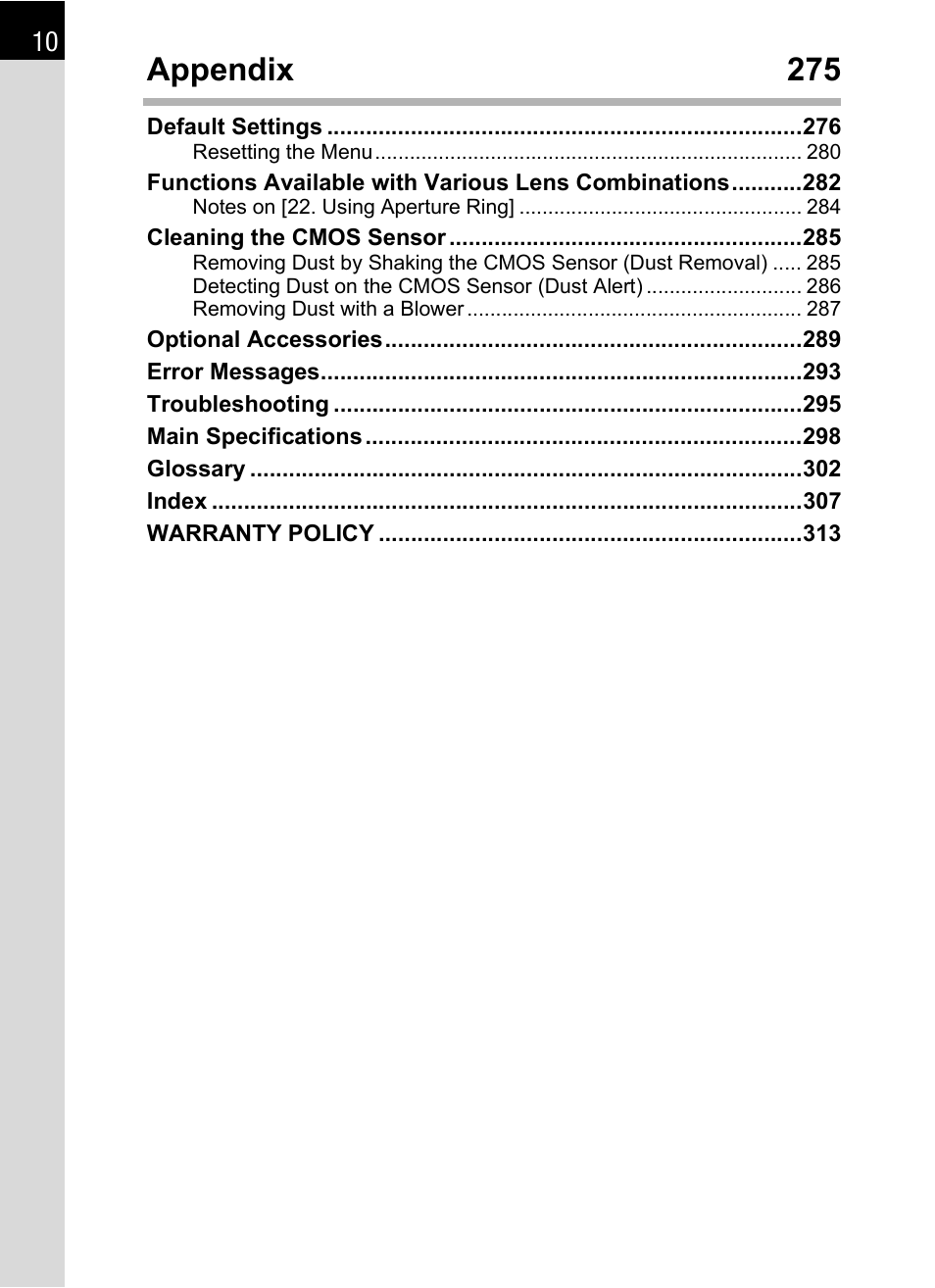 Appendix 275 | Pentax K-X User Manual | Page 12 / 324