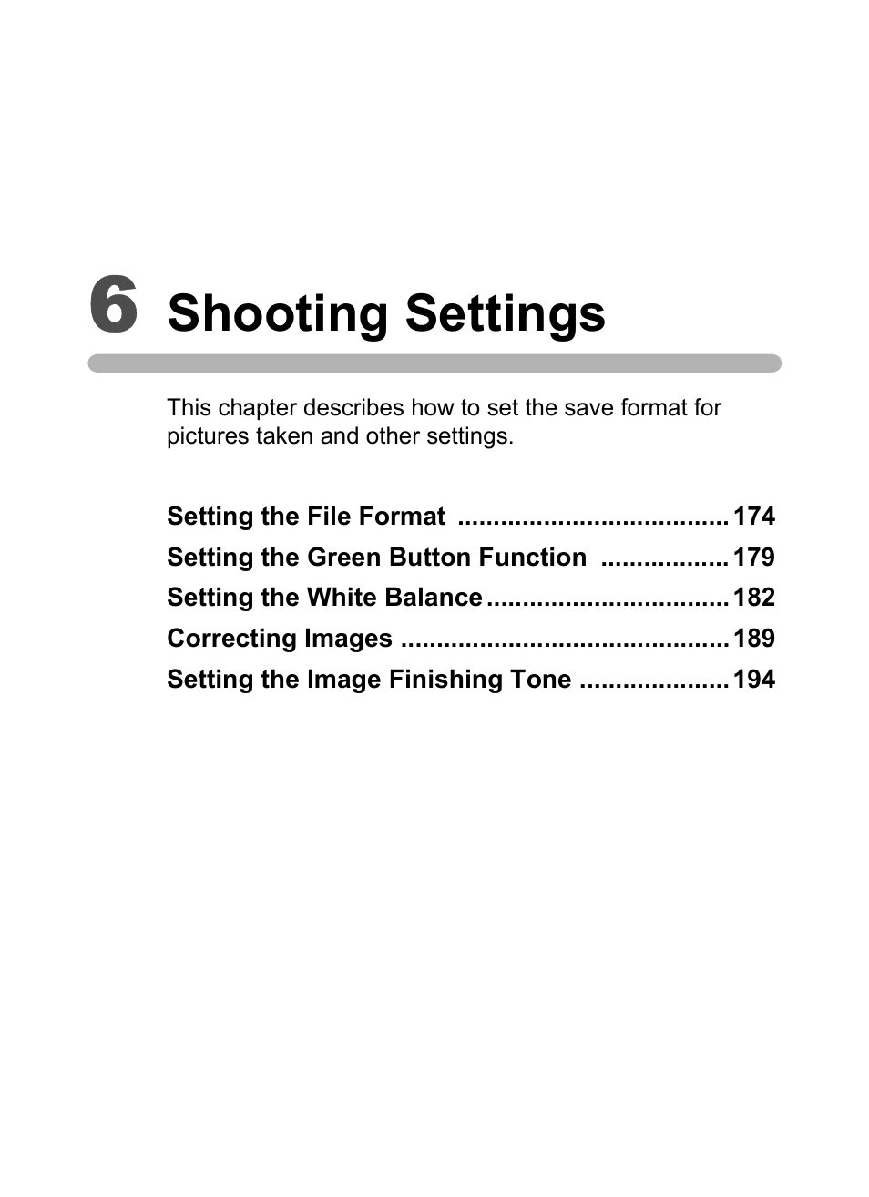 6 shooting settings, Shooting settings | Pentax K-X User Manual | Page 175 / 324