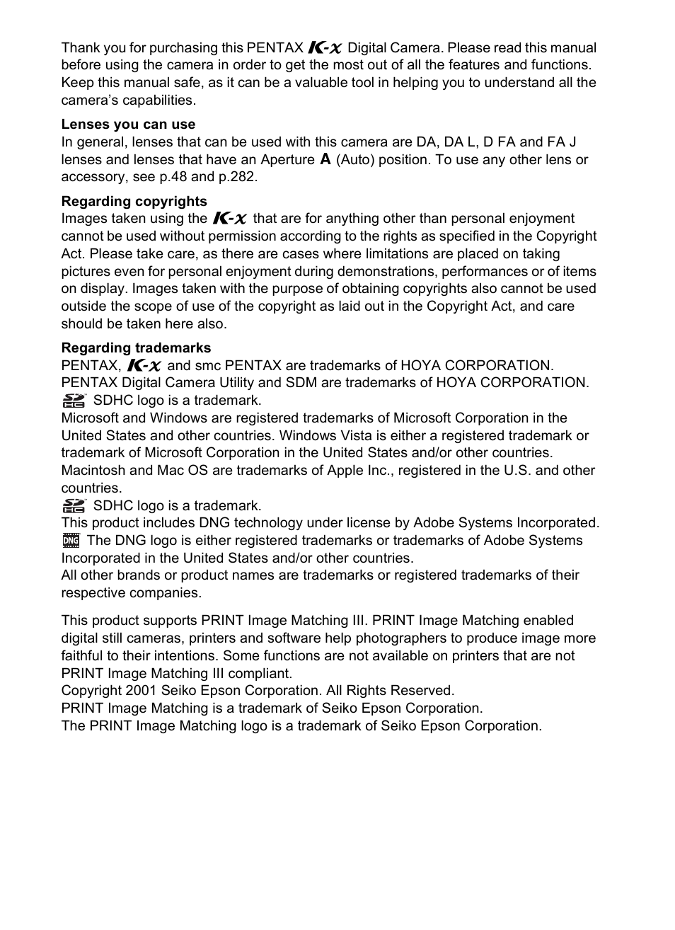 Pentax K-X User Manual | Page 2 / 324