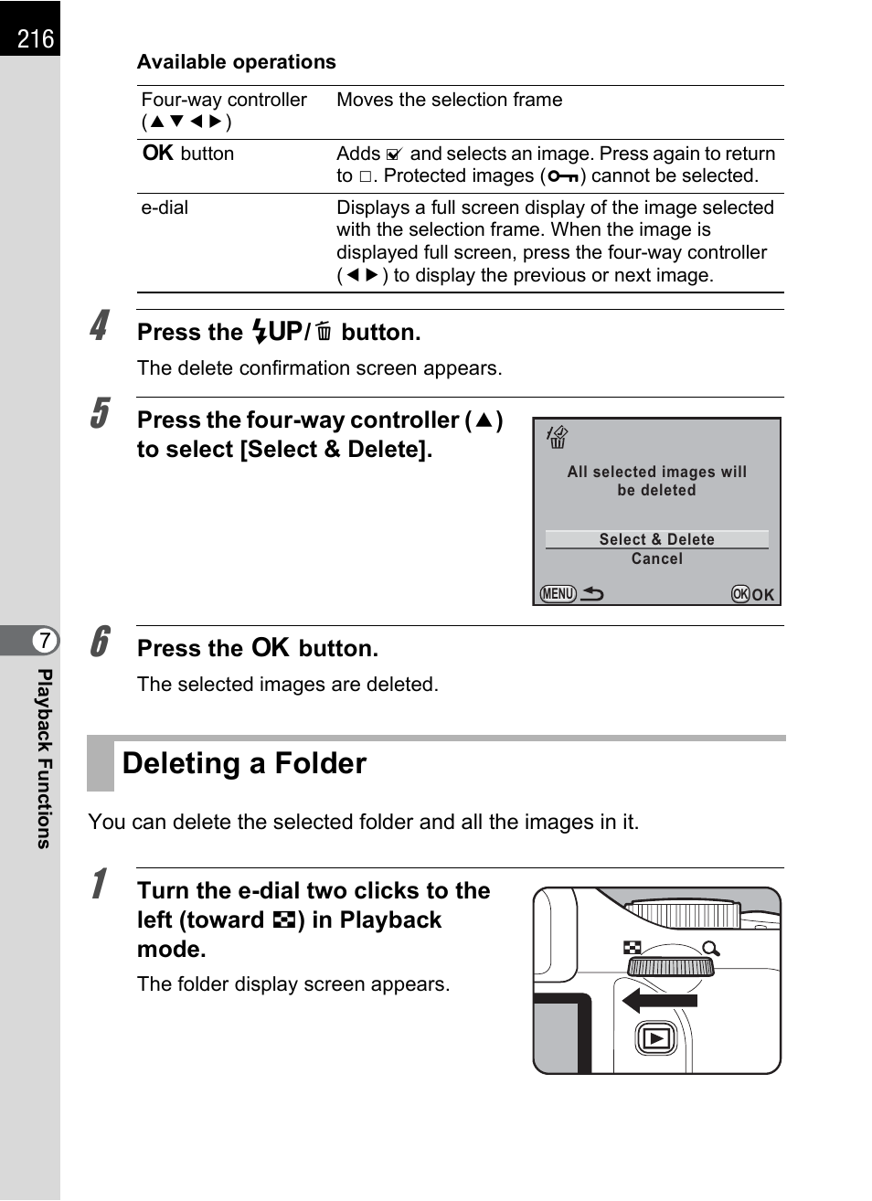 Deleting a folder | Pentax K-X User Manual | Page 218 / 324