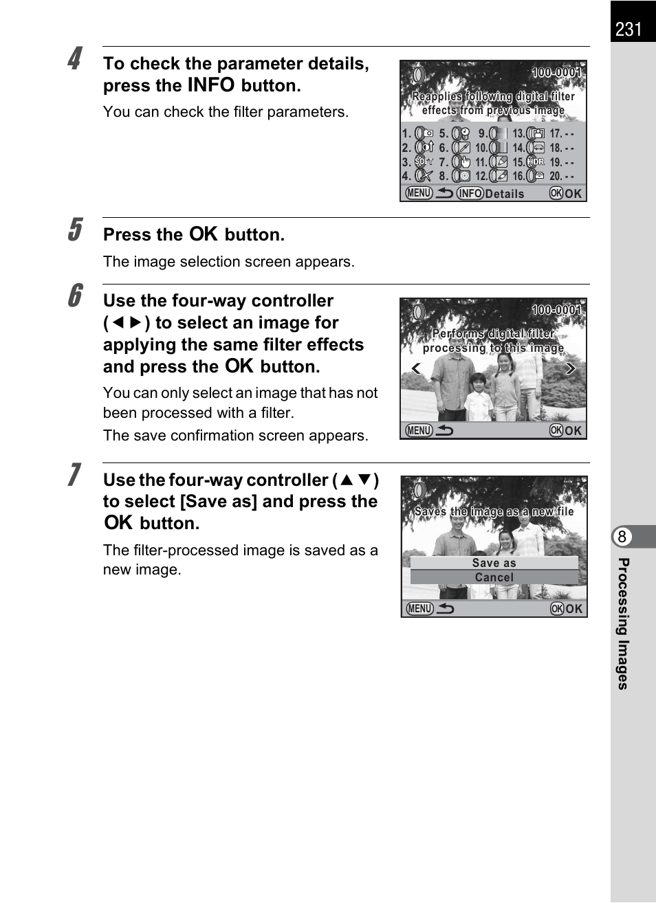 Press the 4 button | Pentax K-X User Manual | Page 233 / 324