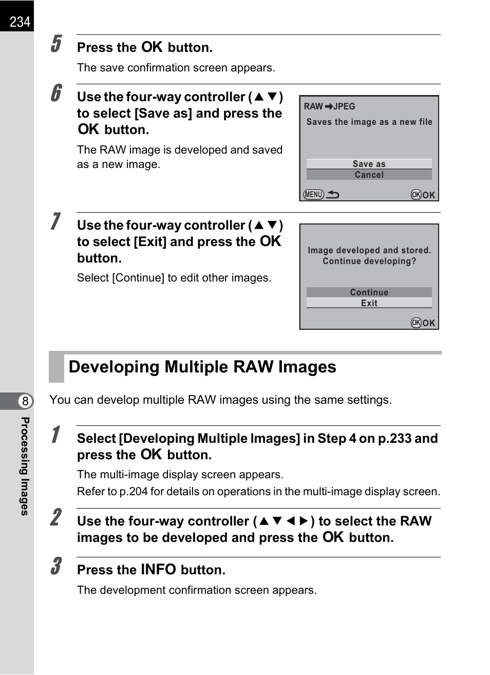 Developing multiple raw images | Pentax K-X User Manual | Page 236 / 324