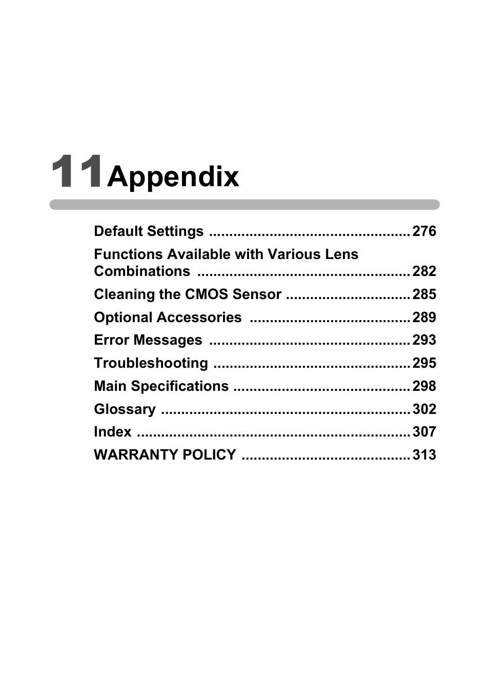 11 appendix, Appendix | Pentax K-X User Manual | Page 277 / 324