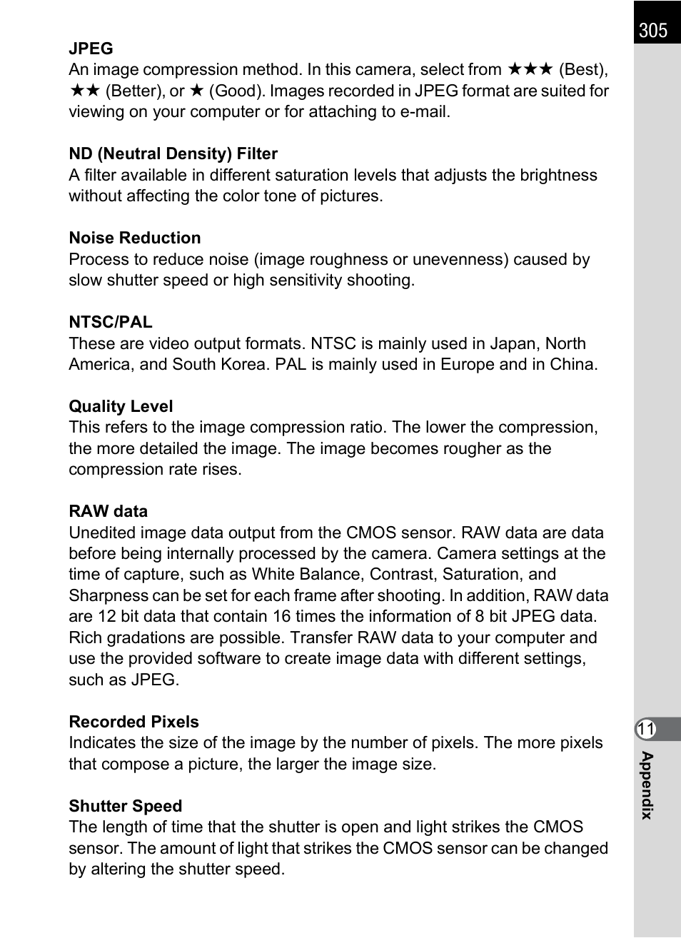 Nd (neutral density) filter (p.305) | Pentax K-X User Manual | Page 307 / 324