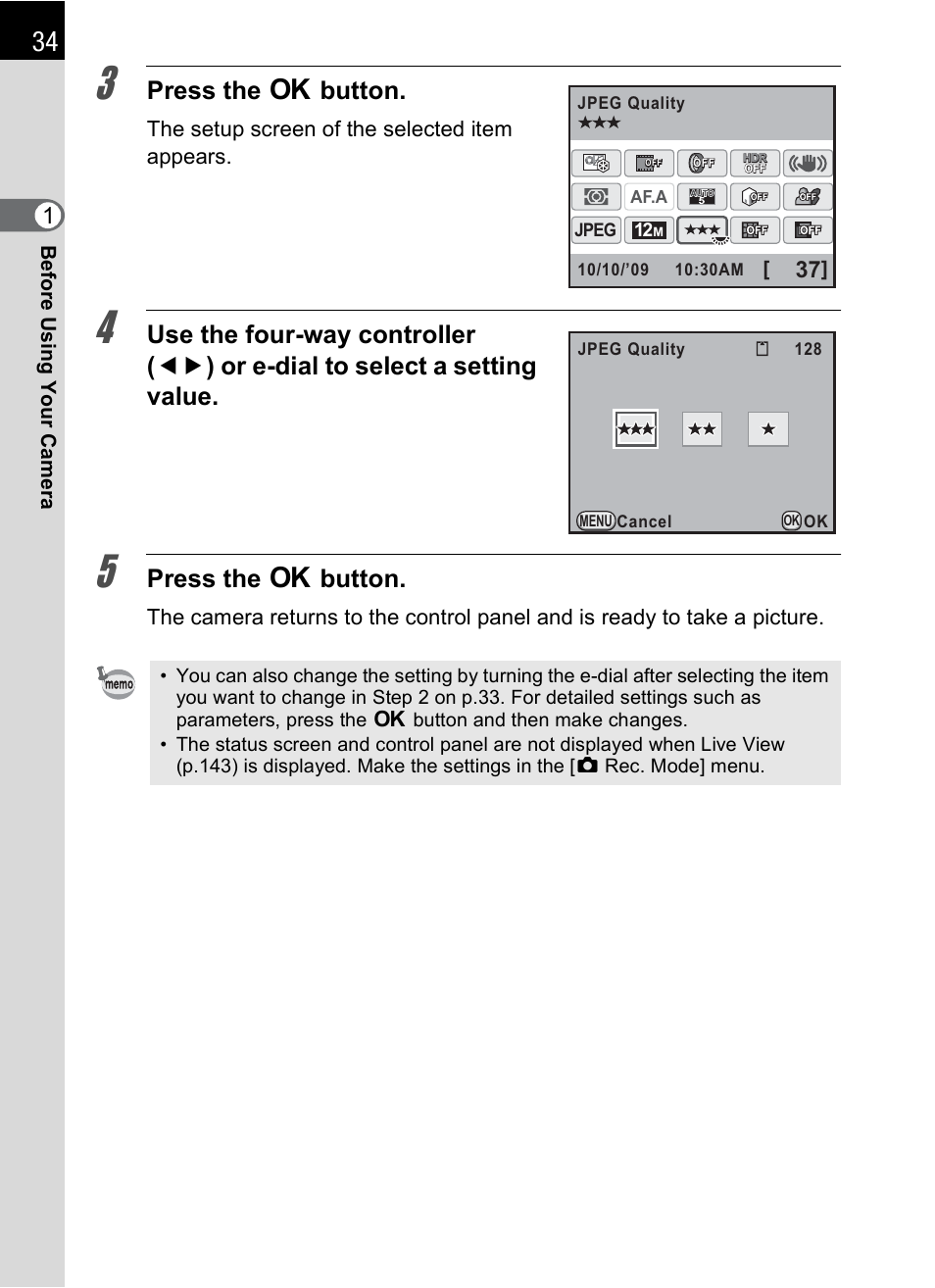 Press the 4 button | Pentax K-X User Manual | Page 36 / 324