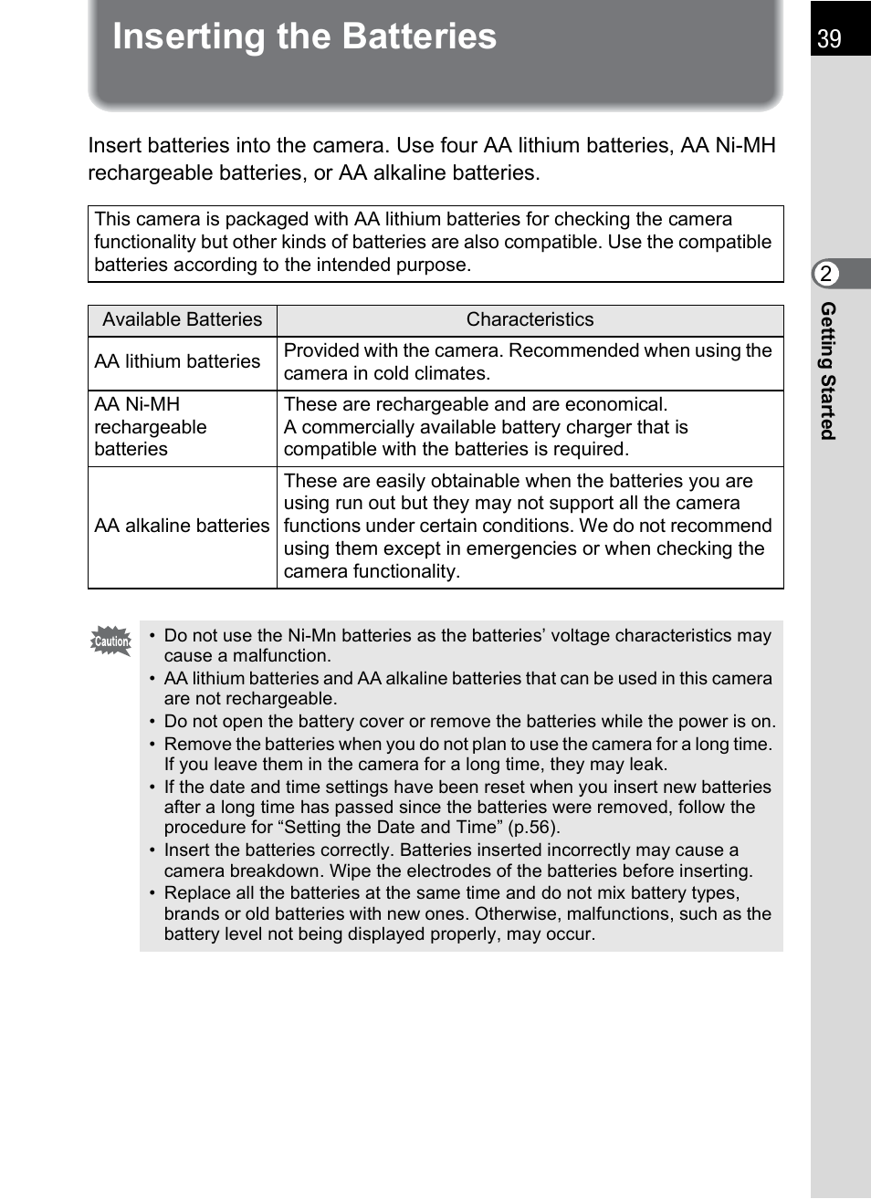 Inserting the batteries | Pentax K-X User Manual | Page 41 / 324