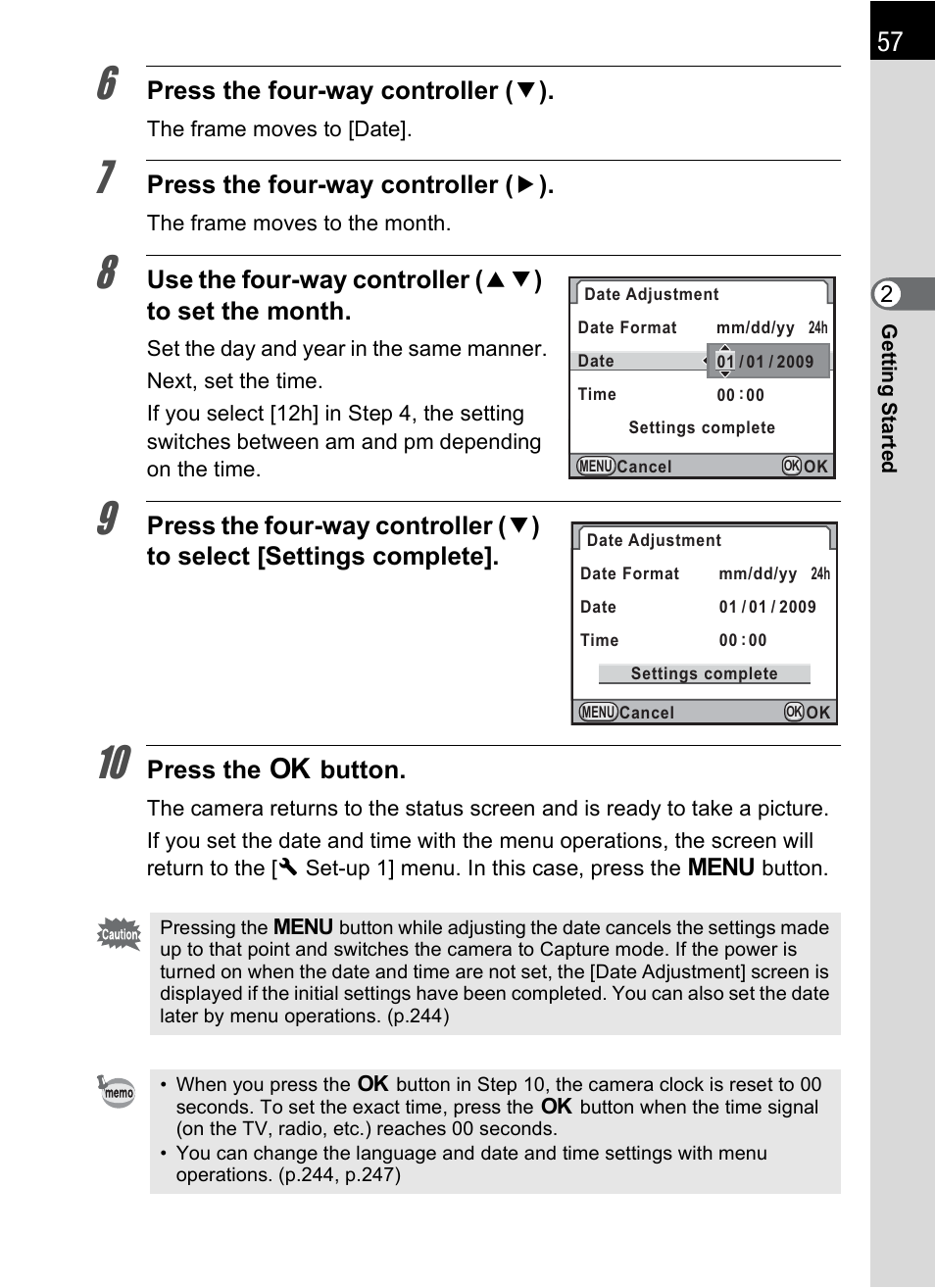 Press the four-way controller ( 3 ), Press the four-way controller ( 5 ), Press the 4 button | Pentax K-X User Manual | Page 59 / 324