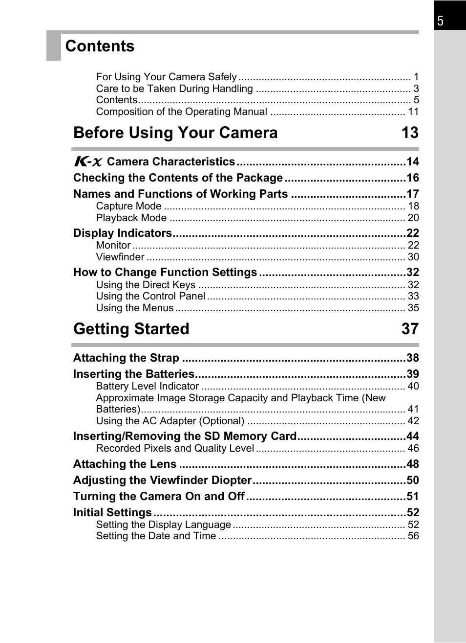 Pentax K-X User Manual | Page 7 / 324