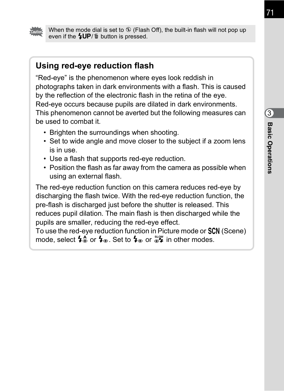 Using red-eye reduction flash | Pentax K-X User Manual | Page 73 / 324