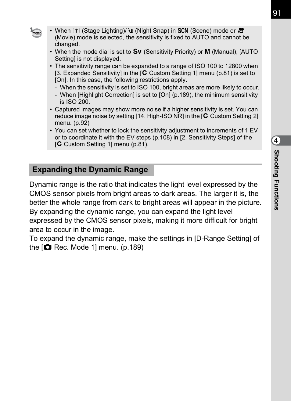 P.91, Expanding the dynamic range | Pentax K-X User Manual | Page 93 / 324
