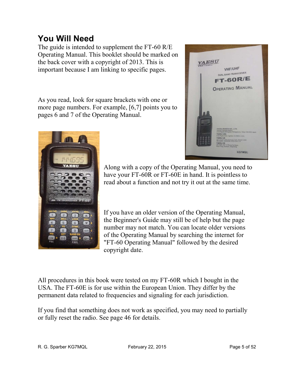 You will need | Yaesu FT-60R User Manual | Page 5 / 52