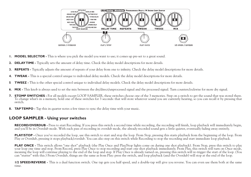 Loop sampler - using your switches | Line 6 DL4 User Manual | Page 2 / 8