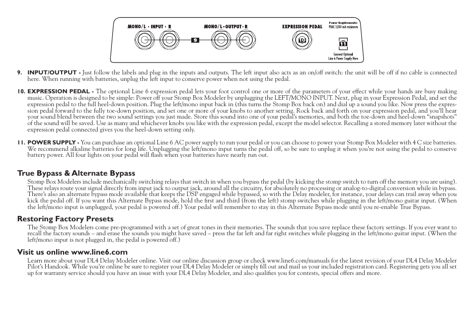 True bypass & alternate bypass, Restoring factory presets | Line 6 DL4 User Manual | Page 3 / 8