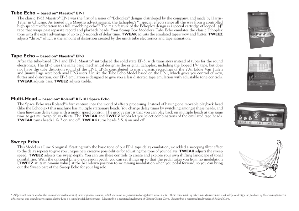 Sweep echo, Multi-head, Tape echo | Tube echo | Line 6 DL4 User Manual | Page 4 / 8