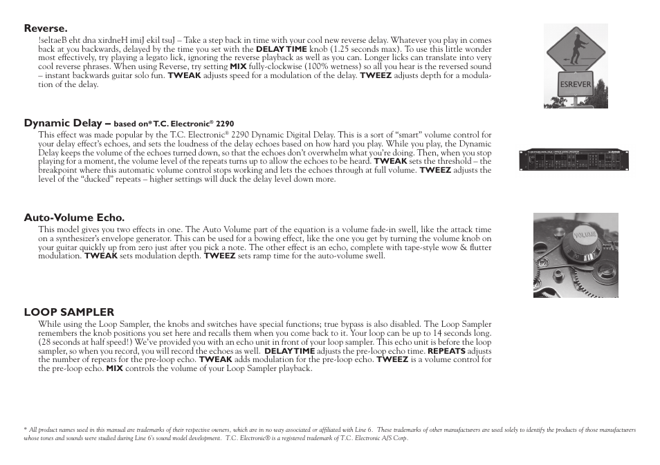 Loop sampler, Auto-volume echo, Dynamic delay | Reverse | Line 6 DL4 User Manual | Page 7 / 8