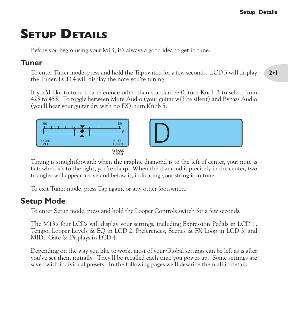 Etup, Etails, Tuner | Setup mode | Line 6 M13 User Manual | Page 11 / 37