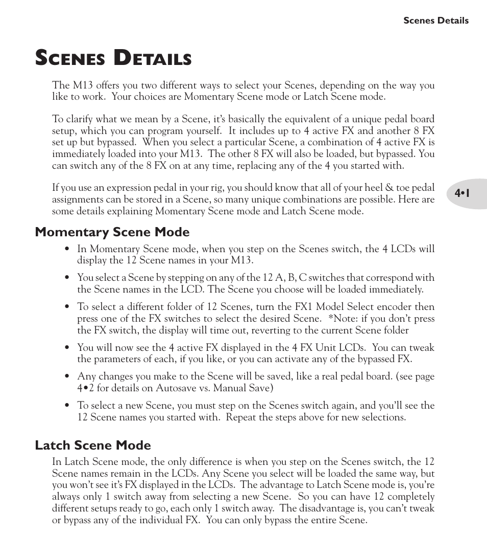 Cenes, Etails, Momentary scene mode | Latch scene mode | Line 6 M13 User Manual | Page 21 / 37