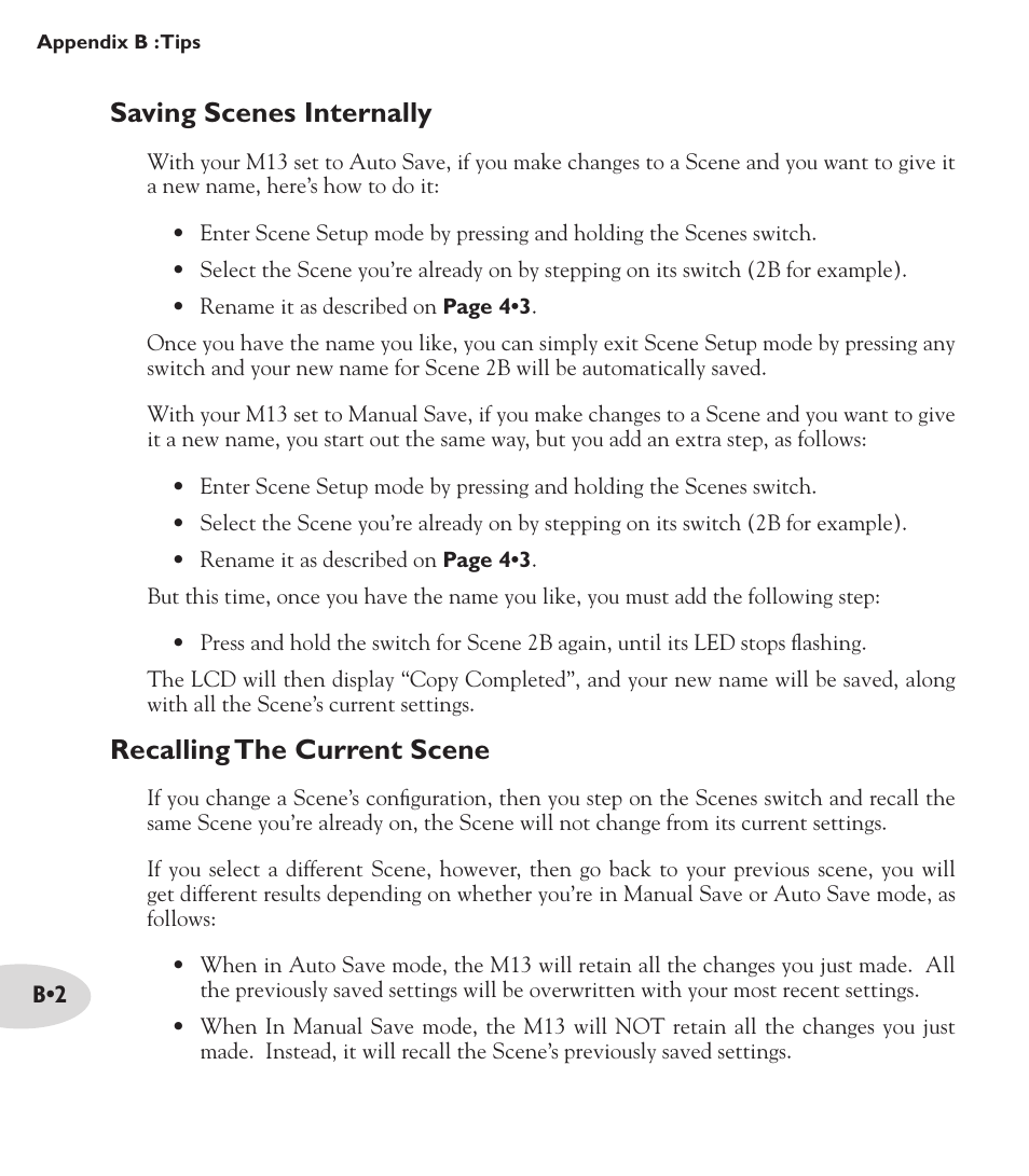 Saving scenes internally, Recalling the current scene | Line 6 M13 User Manual | Page 34 / 37