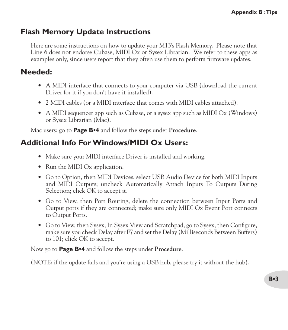 Needed, Additional info for windows/midi ox users | Line 6 M13 User Manual | Page 35 / 37