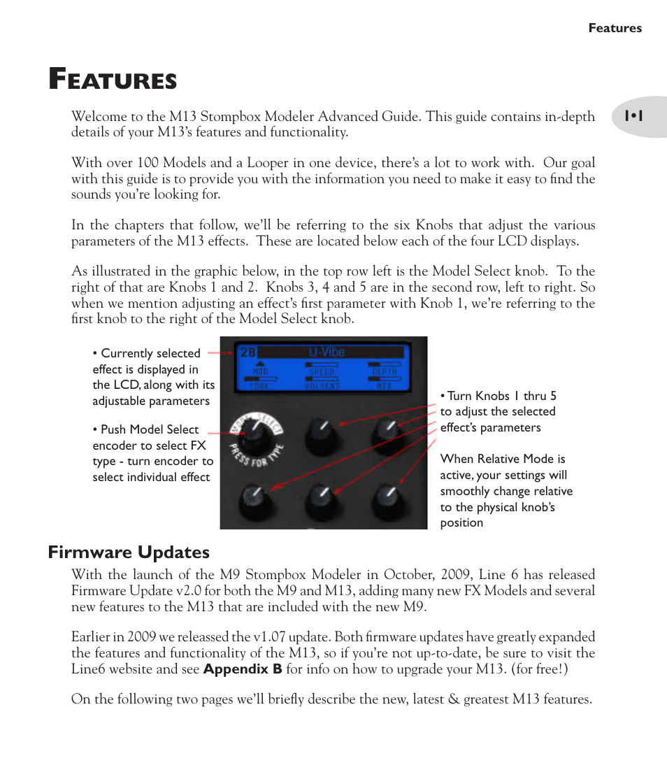 Eatures, Firmware updates | Line 6 M13 User Manual | Page 7 / 37