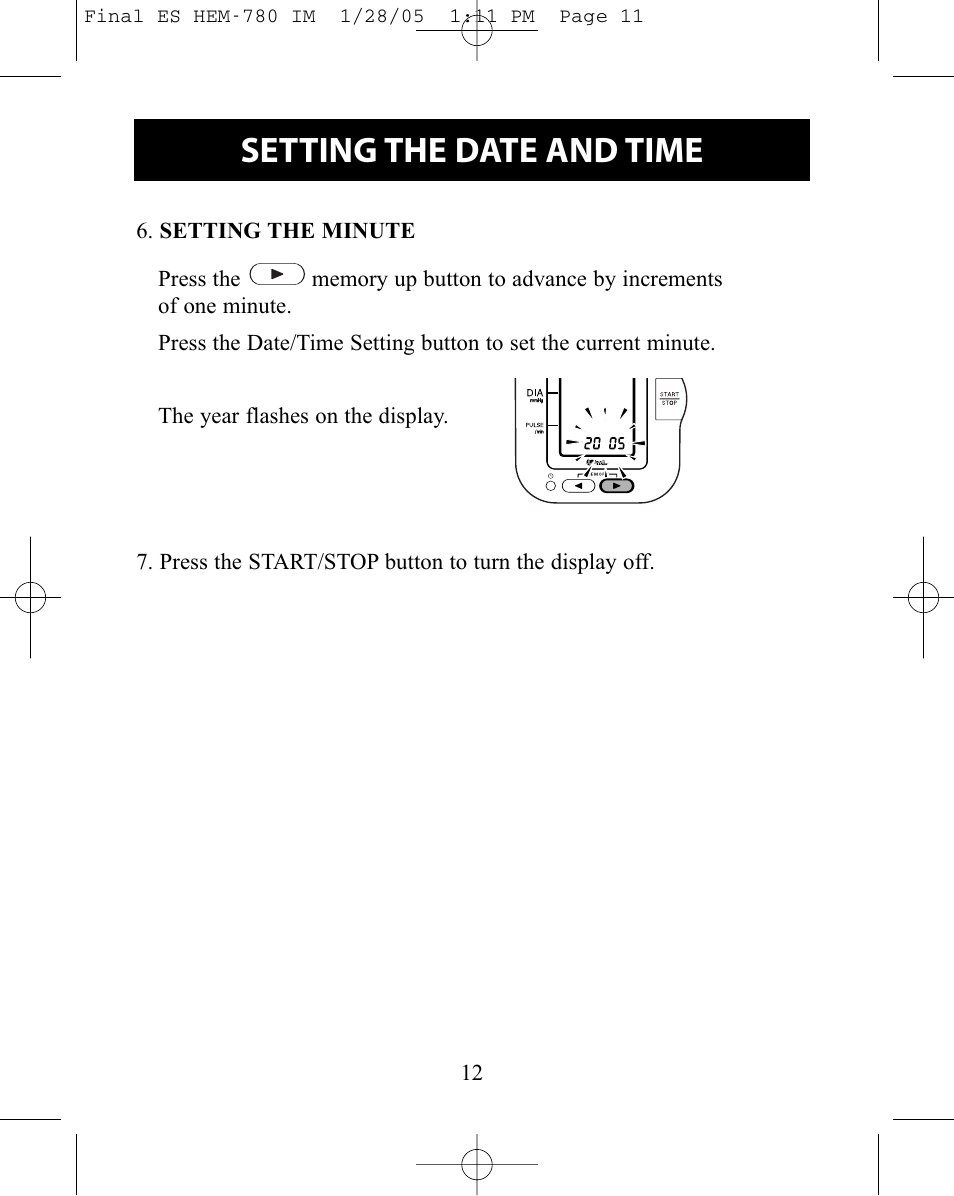 Setting the date and time | Omron HEM-780 User Manual | Page 12 / 28