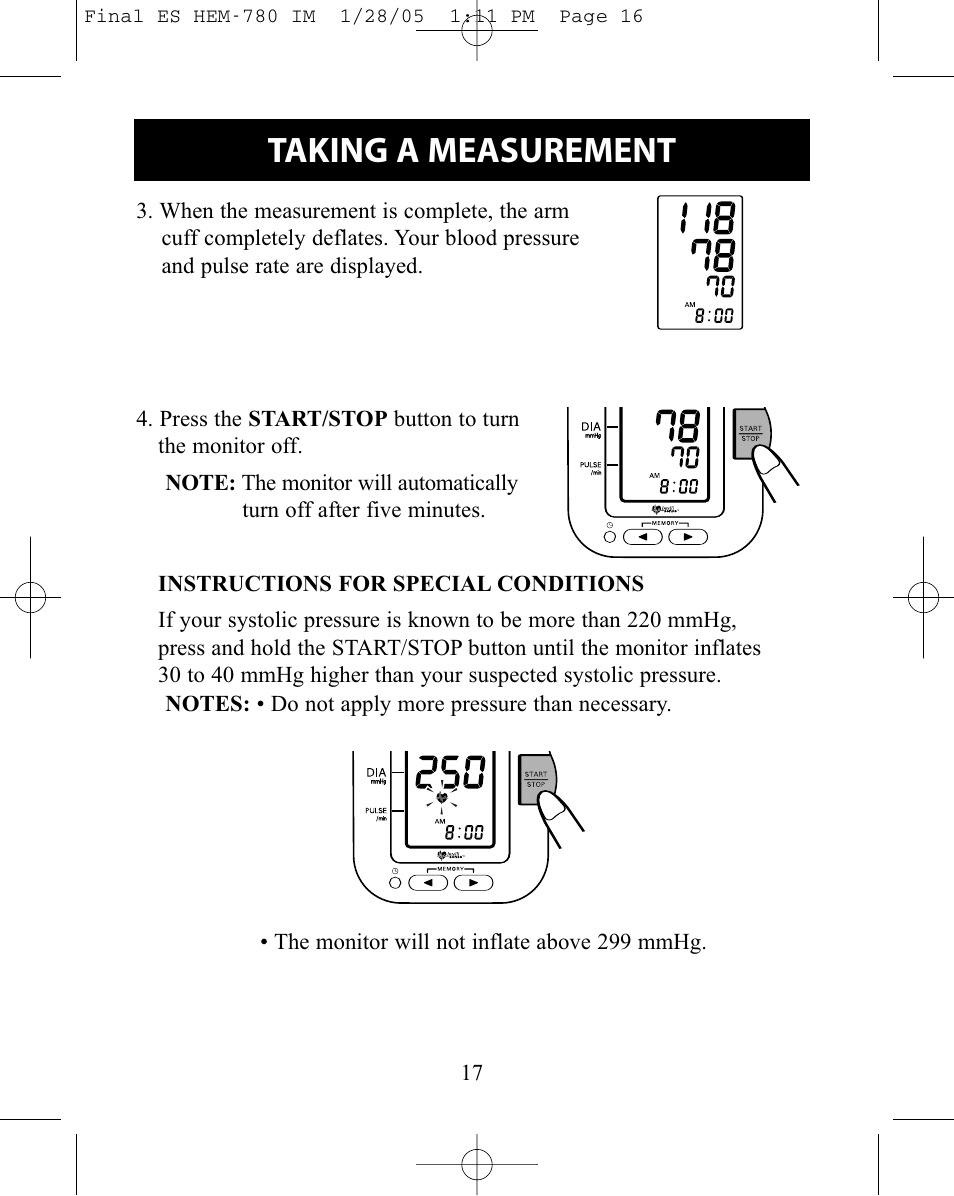 Taking a measurement | Omron HEM-780 User Manual | Page 17 / 28